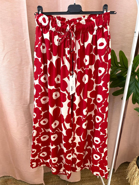 Calças pantalonas estampa flores vermelho