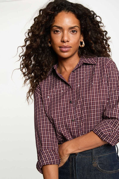 Blusa Morgan quadradinhos Bordeaux brilhantes