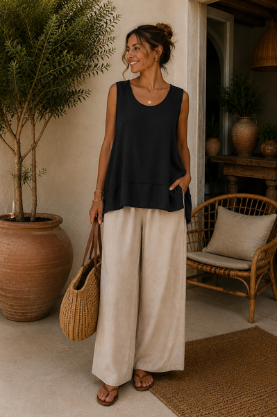 Túnica acetinada alça larga preto