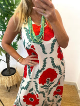 Carregar imagem no visualizador da galeria, Vestido comprido malha fria estampa papoilas branco
