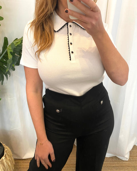 Polo de malha branco marinho MORGAN