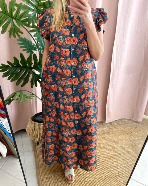 Vestido camisa estampa flores petróleo