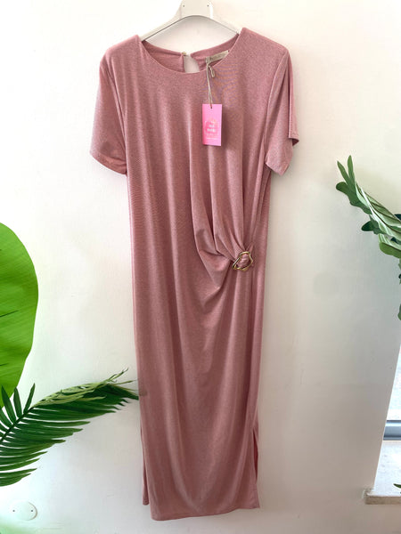 Vestido lurex fivela rosa