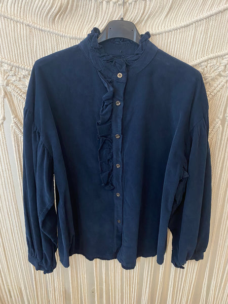 Camisa bombazina folhinho azul marinho
