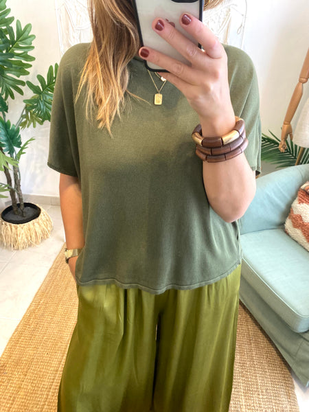 Camisola de malha fina decote barco verde