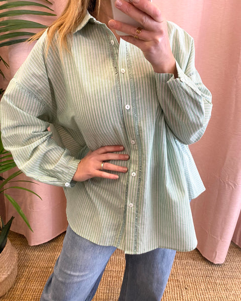 Camisa túnica de riscas fininhas verde