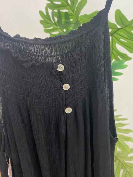 Vestido crepe alças finas com botões atrás preto