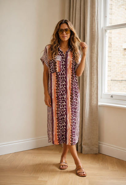 Vestido camisa estampa tartaruga salmão