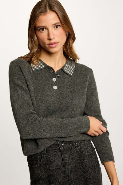 Camisola de malha com brilhantes cinza Morgan