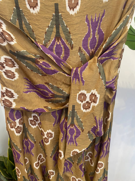 Vestido Sardenha mostarda e roxo