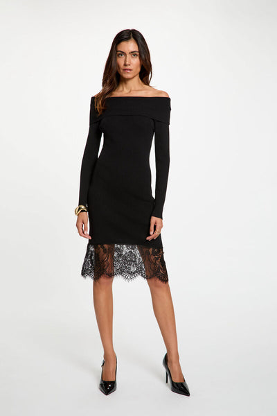 Vestido Morgan malha e renda preto