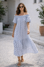 Carregar imagem no visualizador da galeria, Vestido comprido bolinhas azul claro
