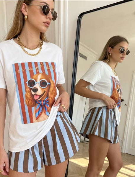 T-shirt branca dog stripes
