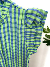 Carregar imagem no visualizador da galeria, Vestido vichy folho manga verde e azul
