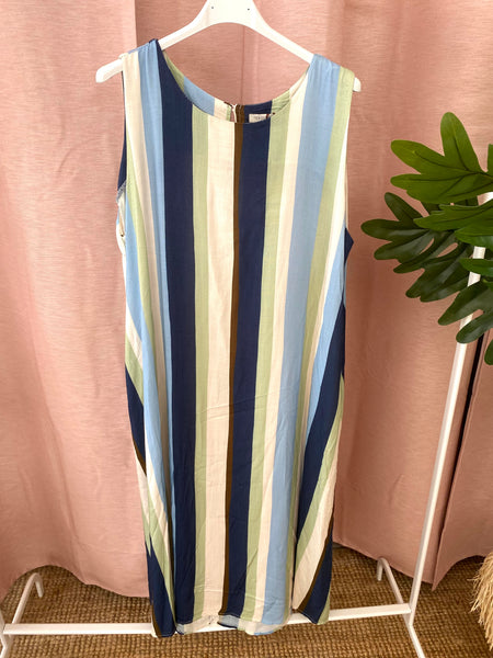 Vestido riscas marinho/verde