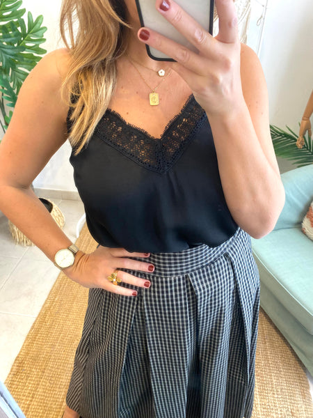 Top alças com renda preto
