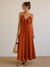 Carregar imagem no visualizador da galeria, Vestido alça fina com folho tijolo
