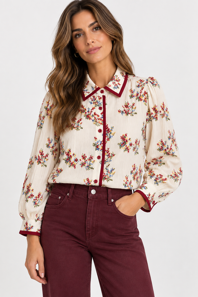 Camisa estampa flores Bordeaux