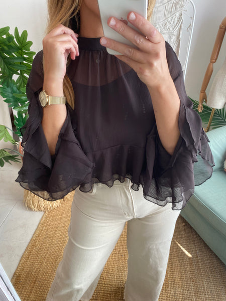 Blusa crop chiffon chocolate