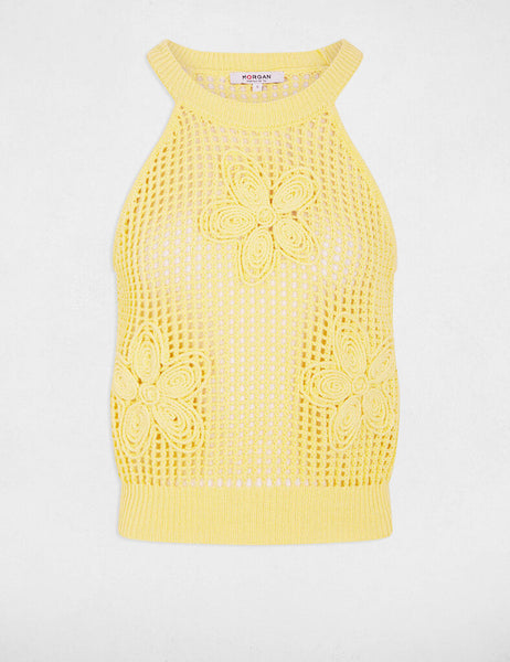 Top Morgan bordado flôr amarelo