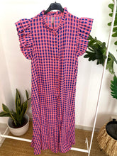 Carregar imagem no visualizador da galeria, Vestido vichy folho manga rosa e azul
