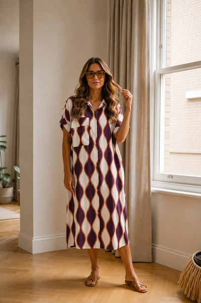 Vestido camisa estampa retro Bordeaux