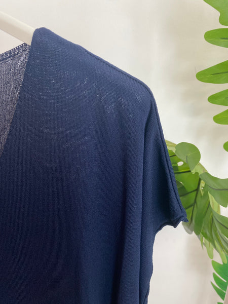Camisola de malha decote V azul marinho