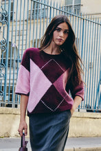 Carregar imagem no visualizador da galeria, Camisola MORGAN losangos Bordeaux e rosa
