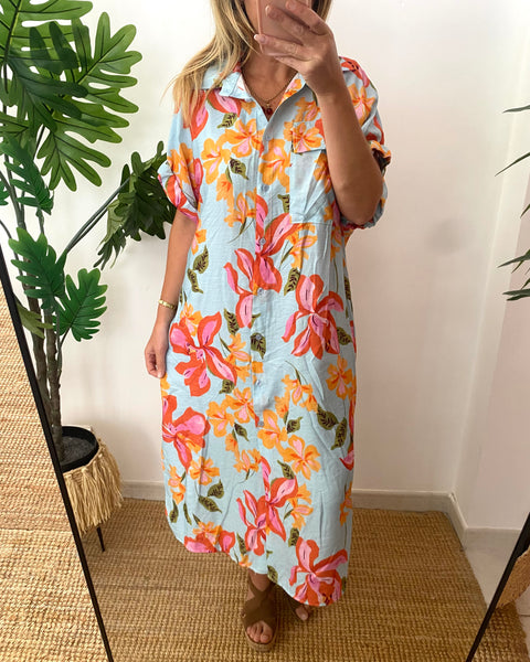 Vestido camisa estampado com bolso