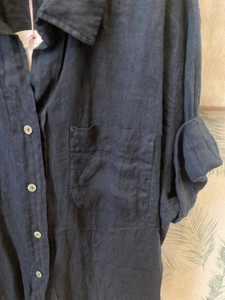 Camisa 100% linho marinho