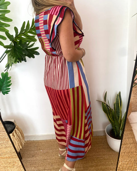 Vestido multiriscas folho rosa