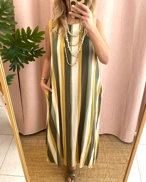Vestido riscas verde/amarelo