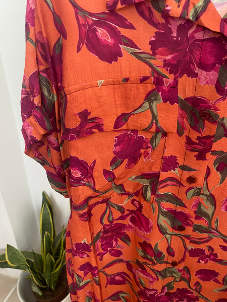 Vestido camisa estampa floral laranja