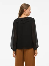 Carregar imagem no visualizador da galeria, Blusa folhos Viane preto Vila
