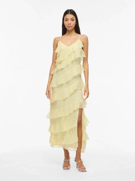 Vestido Vila folhos amarelo