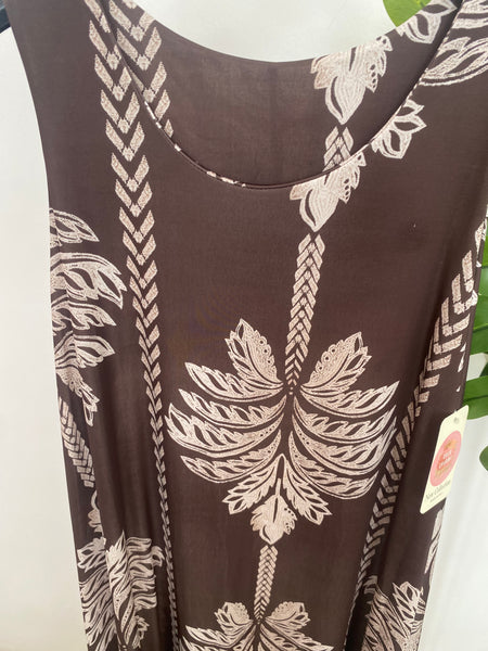Vestido comprido malha fria palmeiras castanho