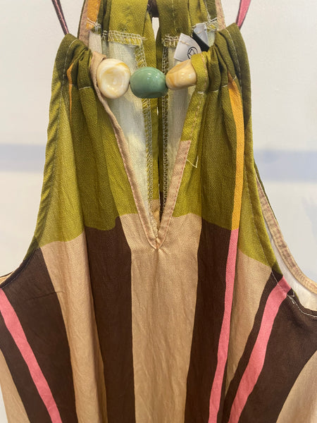 Vestido estampado riscas com pedras