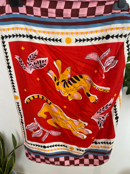 Saia midi páreo tigre vermelho