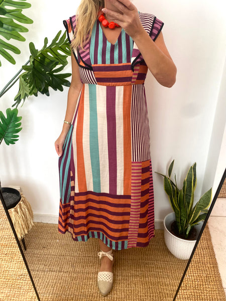 Vestido multiriscas folho laranja