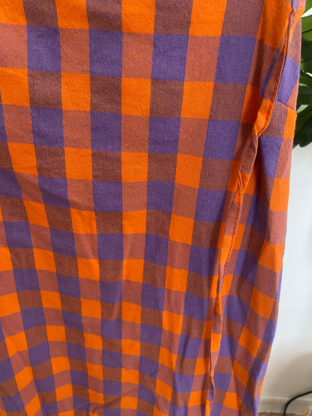 Vestido vichy alças finas laranja e roxo