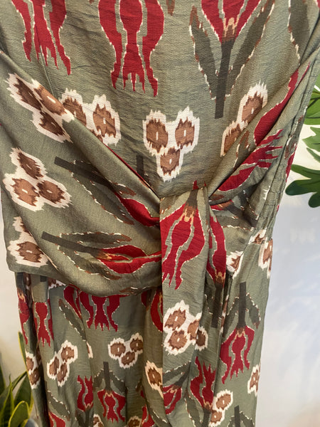 Vestido Sardenha kaki e bordeaux