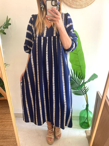 Vestido manga balão marinho