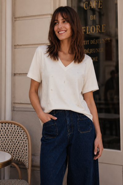T-shirt Morgan decote v brilhantes