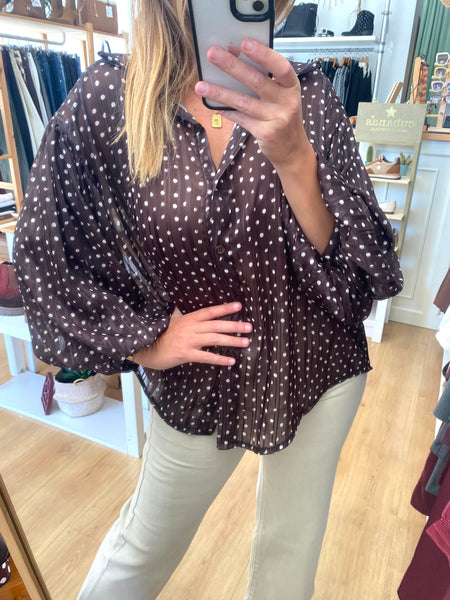 Camisa bolinhas castanho Smf