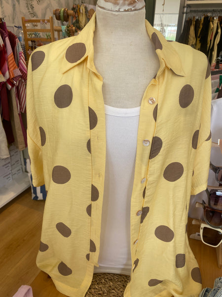 Camisa oversize padrão bolas amarelo