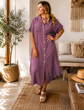 Carregar imagem no visualizador da galeria, Vestido camisa liso estampado com bolso alfazema
