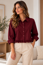 Carregar imagem no visualizador da galeria, Camisa lisa folho em baixo Bordeaux
