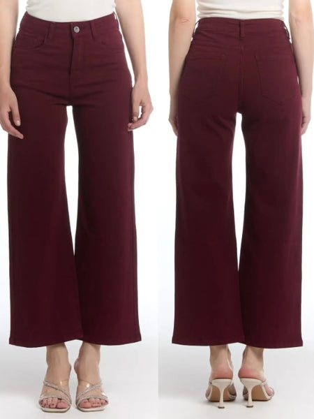 Calça straight sarja bordeaux