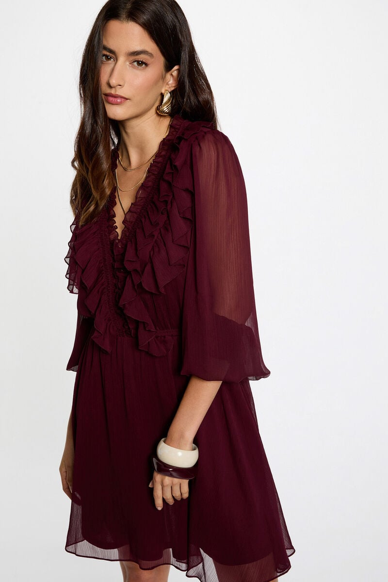 Vestido folhos Bordeaux Morgan