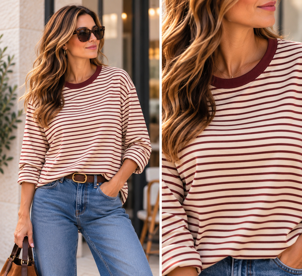 Camisola de algodão riscas Bordeaux